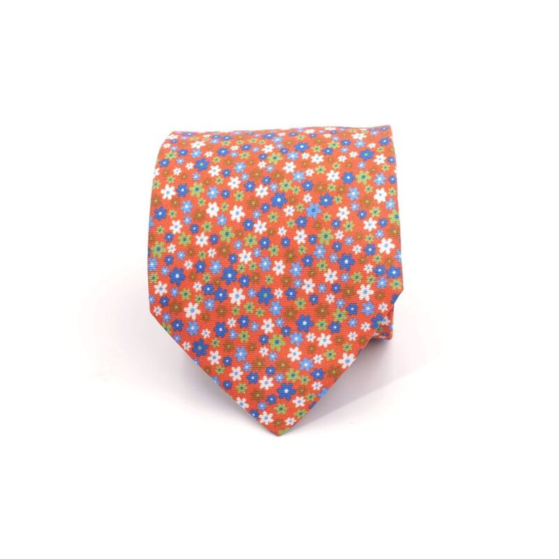 Multicolor Floral Pattern Orange Tie